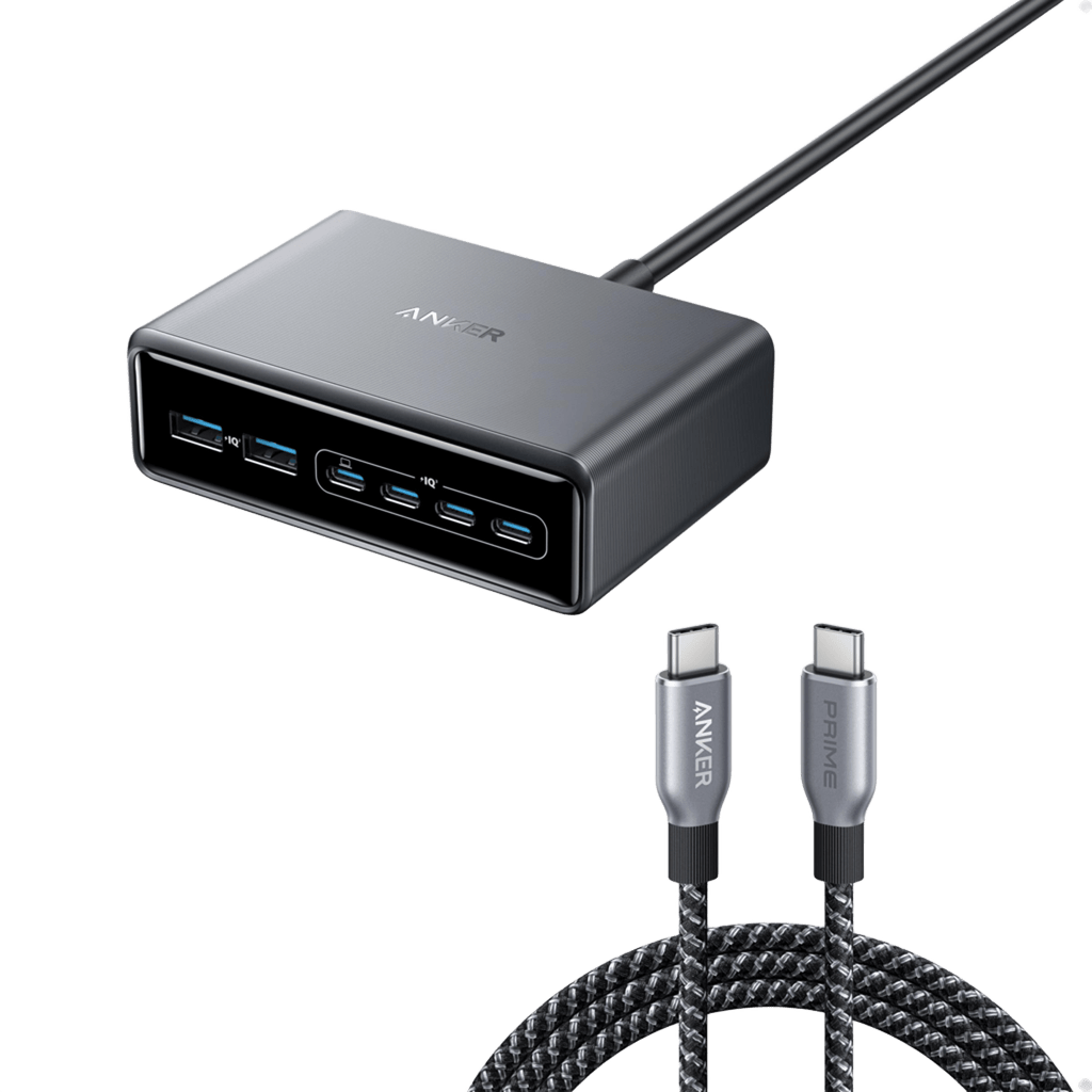 Anker Prime Charger (200W, 6 Ports, GaN) and Anker Prime USB-C to USB-C Cable 240W