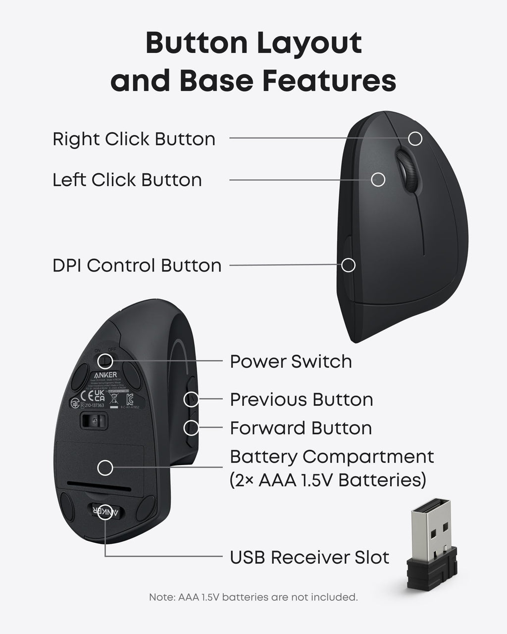 Anker 2.4G Wireless Vertical Ergonomic Optical Mouse